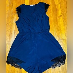 Kimchi Blue Navy Lace Trim Romper Size Large | Urban Outfitters